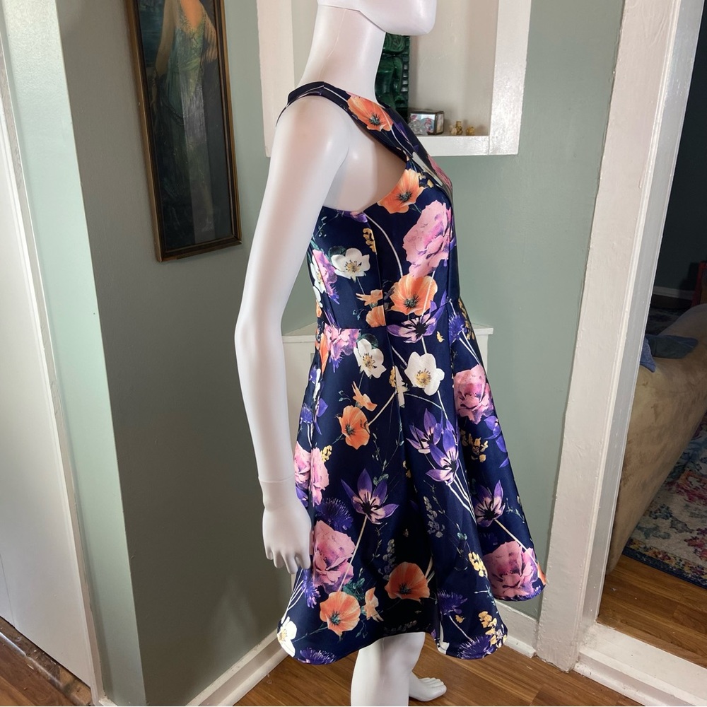 Zunie Mercado Girls Size 16 Fit & Flare Blue Mini Dress Floral Cut Out Easter - Picture 7 of 13